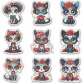 Dia de Los Muertos Cat Stickers - Set of 9 シール (正面)