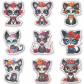 Dia de Los Muertos Cat Stickers - Set of 9 シール (正面)