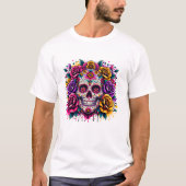 Dia De Los Muertos Day Floral Tシャツ (正面)