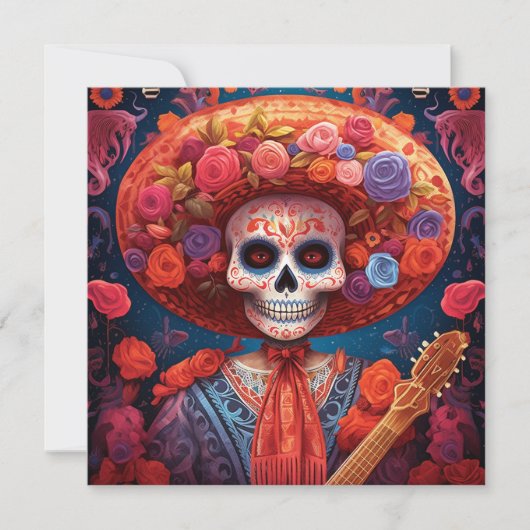 Dia de los Muertos (Day of the Dead)オレンジフローラ 招待状 (正面)