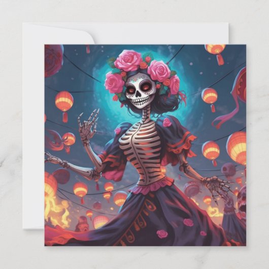 Dia de los Muertos (Day of the Dead)スケルトン 招待状 (正面)