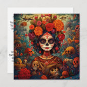 Dia de los Muertos (Day of the Dead)ホワイトフローラ 招待状 (正面/裏面)