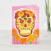 Dia de los Muertos Day of the Dead Skull Marigolds カード (正面)