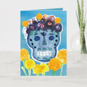 Dia de los Muertos Day of the Dead Skull Marigolds カード (正面)
