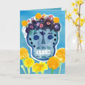 Dia de los Muertos Day of the Dead Skull Marigolds カード (黄色い花)