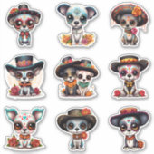 Dia de Los Muertos Dog Stickers - Set of 9 シール (正面)