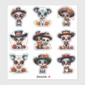 Dia de Los Muertos Dog Stickers - Set of 9 シール (シート)
