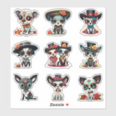 Dia de Los Muertos Dog Stickers - Set of 9 シール (シート)