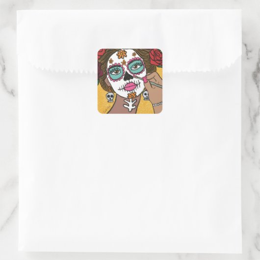 Dia de los Muertos Floral Make Up  スクエアシール (バッグ)