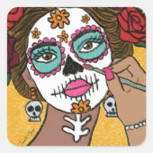 Dia de los Muertos Floral Make Up  スクエアシール (正面)