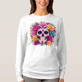 Día de los Muertos Floral Sugar Skull Art Tシャツ