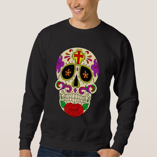 Dia De Los Muertos Flower Flower Mask Skull スウェットシャツ (正面)