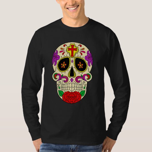 Dia De Los Muertos Flower Flower Mask Skull Tシャツ (正面)