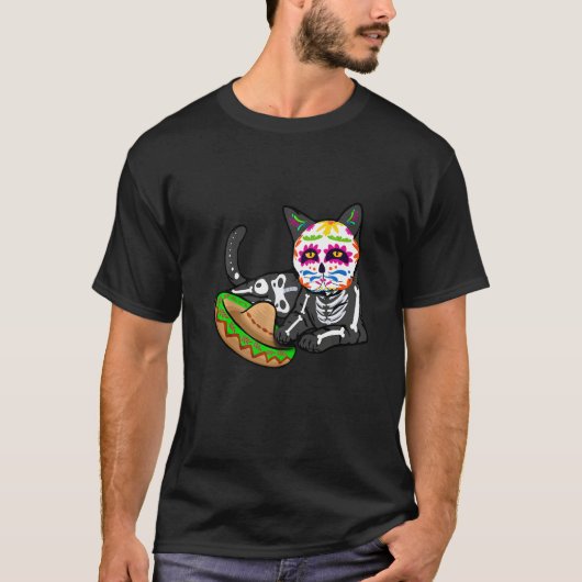 Dia De Los Muertos  for Men Cute Flower Cat Sugar  Tシャツ (正面)