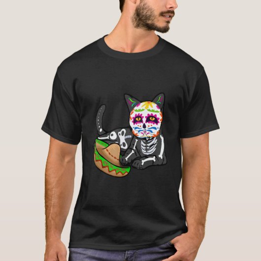 Dia De Los Muertos   for Men Cute Flower Cat Sugar Tシャツ (正面)
