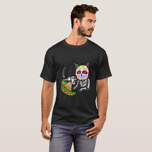 Dia De Los Muertos   for Men Cute Flower Cat Sugar Tシャツ (正面フル)