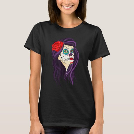 Dia De Los Muertos Girls Skull Mask La Catrina Tシャツ (正面)