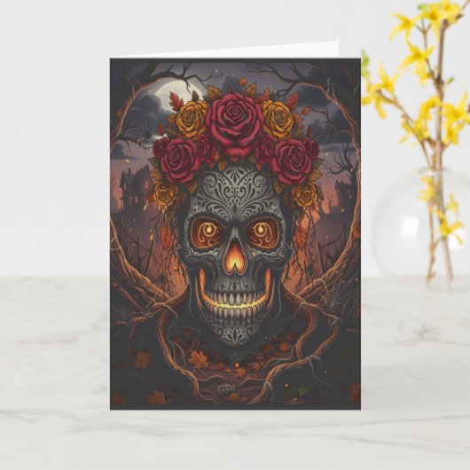 Día de los Muertos Greeting Card – Halloween Card カード (黄色い花)