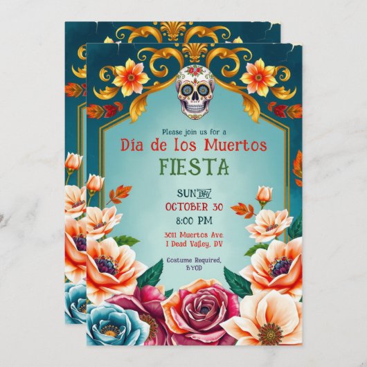 💀🎉Dia de los Muertos Heart & Soul 招待状 (正面/裏面)