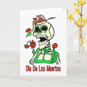 Dia De Los Muertos Laughingの骨組 カード (黄色い花)