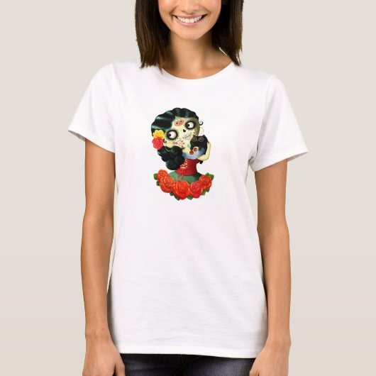 Dia de Los Muertos Lovelyののメキシコ人のCatrinaの女の子 Tシャツ (正面)