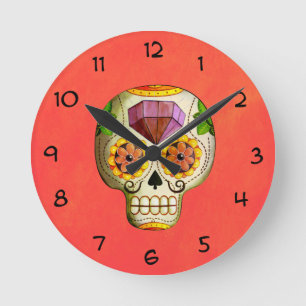 Dia de Los Muertos Mexicanの砂糖のスカル ラウンド壁時計