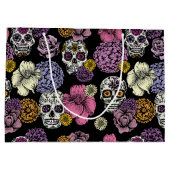 Dia de los Muertos Mexican砂糖スカル&花 ラージペーパーバッグ (裏面)