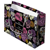 Dia de los Muertos Mexican砂糖スカル&花 ラージペーパーバッグ (正面アングル)