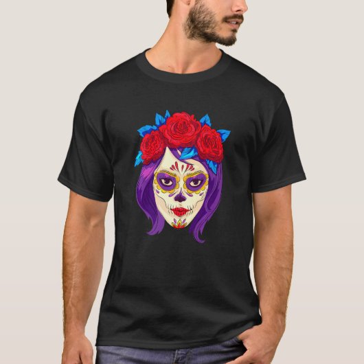 Dia De Los Muertos Mexico Women's Mask La Catrina Tシャツ (正面)
