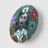 Dia de los Muertos Nurse RNの絵画 ラウンド壁時計 (傾斜)