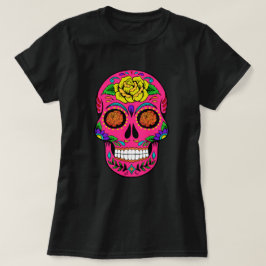 Dia de los Muertos Pinkの砂糖のスカルのマリーゴールドは注目します Tシャツ
