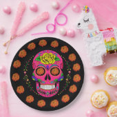 Dia de los Muertos Pinkの砂糖のスカル及びマリーゴールド ペーパープレート (パーティー)
