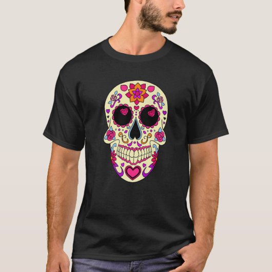 Dia De Los Muertos Pink Hearts Mask Skull Premium Tシャツ (正面)