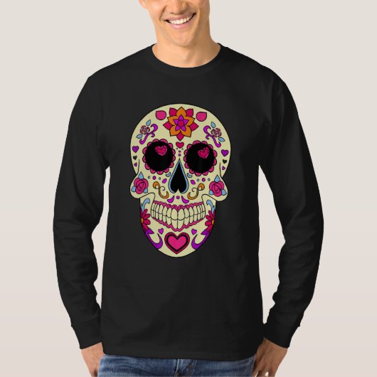 Dia De Los Muertos Pink Hearts Mask Skull Tシャツ (正面)