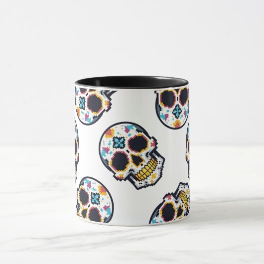 Dia De Los Muertos Pixelated Skull Pattern マグカップ (中央)