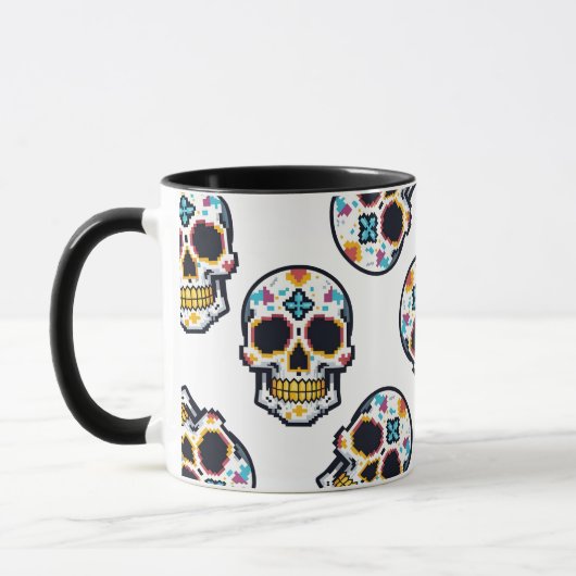 Dia De Los Muertos Pixelated Skull Pattern マグカップ (左)