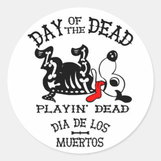 dia de los muertos playin dead dog sticker ラウンドシール