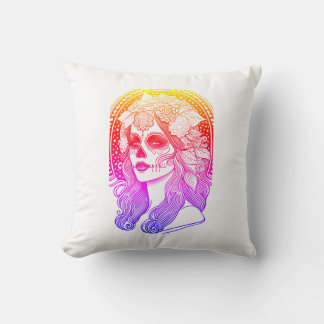Día De Los Muertos, regenbogenfarben クッション