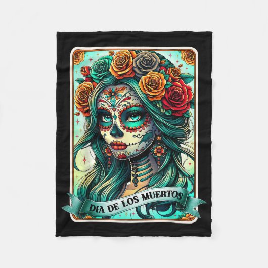 Dia De Los Muertos Rose Flower Woman Day Of The De フリースブランケット (正面)