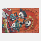 Dia de Los Muertos Skeletonのマリアッチのトリオ キッチンタオル (横)