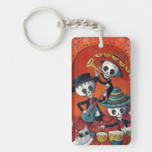 Dia de Los Muertos Skeletonのマリアッチのトリオ キーホルダー