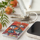 Dia de Los Muertos Skeletonのマリアッチのトリオ キーホルダー (正面右)