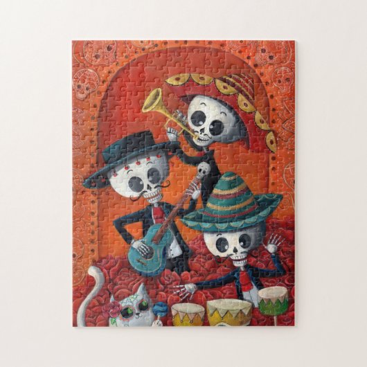 Dia de Los Muertos Skeletonのマリアッチのトリオ ジグソーパズル (縦)