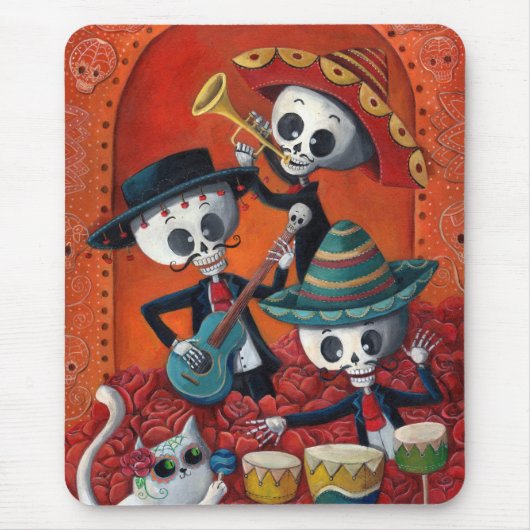 Dia de Los Muertos Skeletonのマリアッチのトリオ マウスパッド (正面)