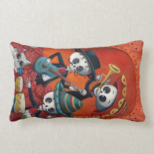 Dia de Los Muertos Skeletonのマリアッチのトリオ ランバークッション