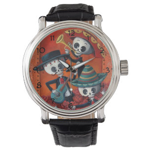 Dia de Los Muertos Skeletonのマリアッチのトリオ 腕時計