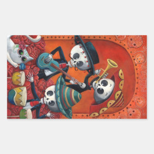 Dia de Los Muertos Skeletonのマリアッチのトリオ 長方形シール