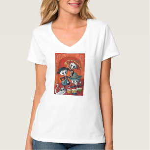 Dia de Los Muertos Skeletonのマリアッチのトリオ Tシャツ