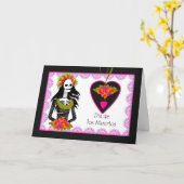 Dia de los Muertos Skeleton and Flowers カード (黄色い花)