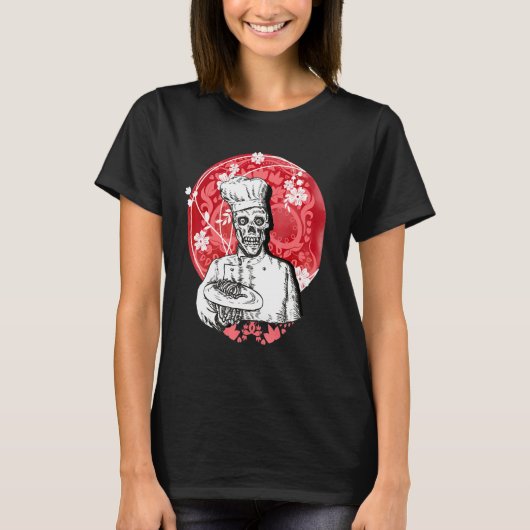 Dia de los Muertos Skeleton Chef Sugar Skull Moon Tシャツ (正面)